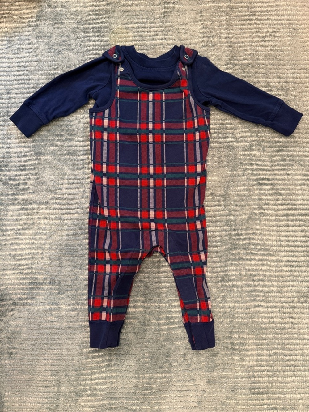 Hanna Andersson Navy, Red & Green Plaid Organic Cotton Romper with matching Tee